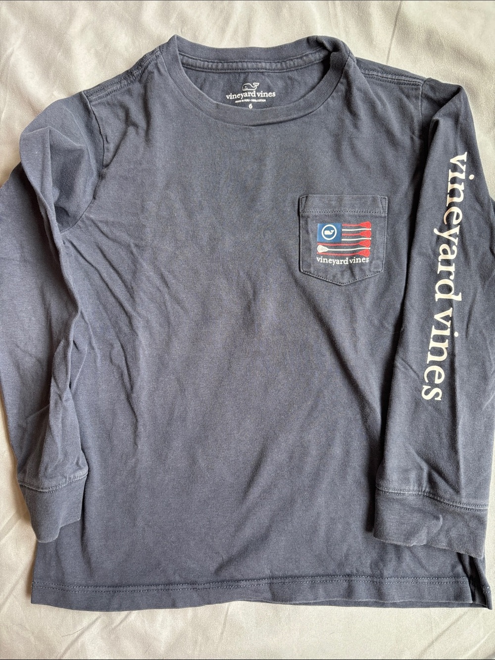Vineyard Vines Navy Long-Sleeve Pocket Tee with Sleeve Script